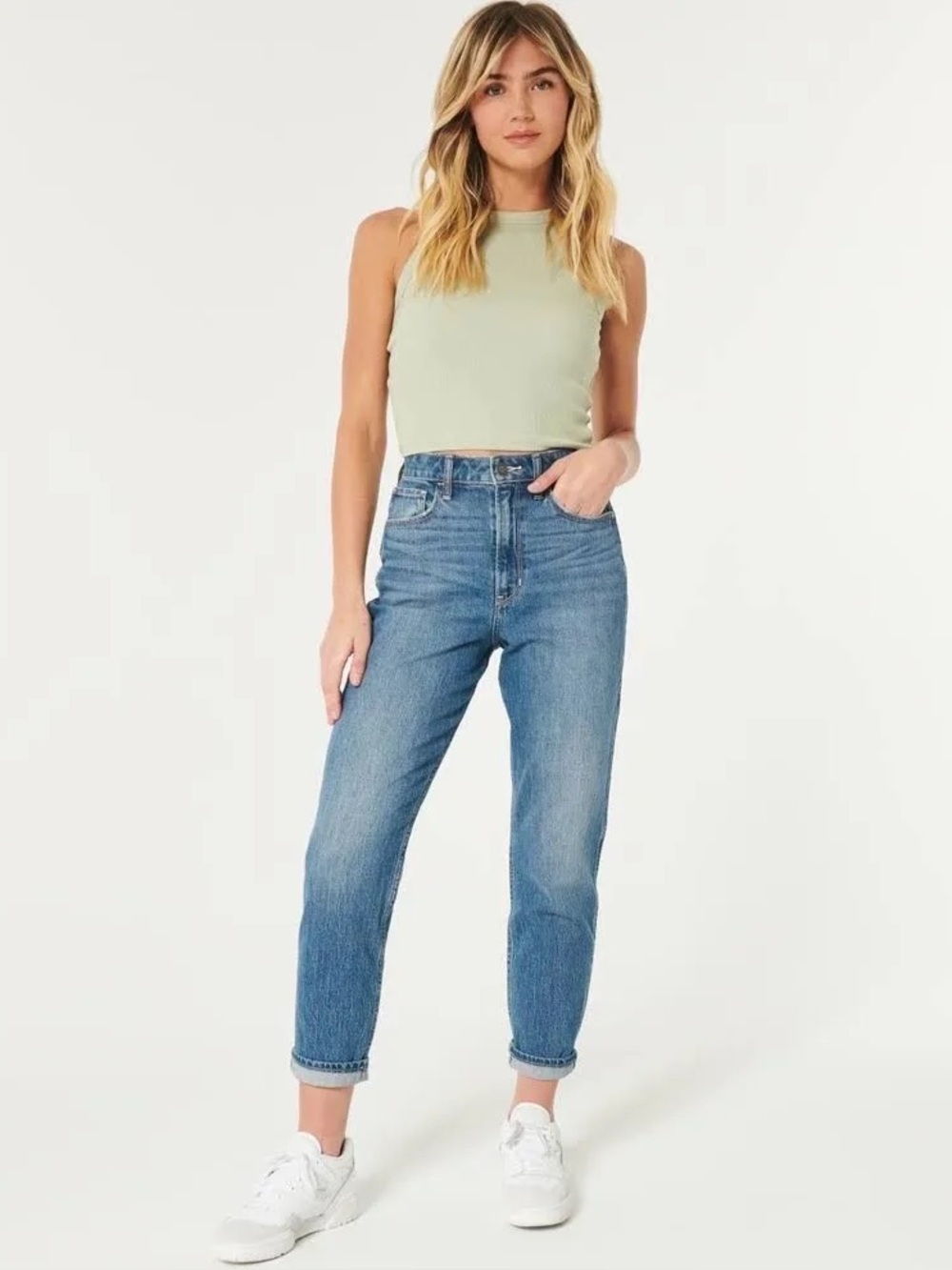 Hollister Ultra High Rise Mom Jeans 8R W29R Medium Wash Vintage Stretch